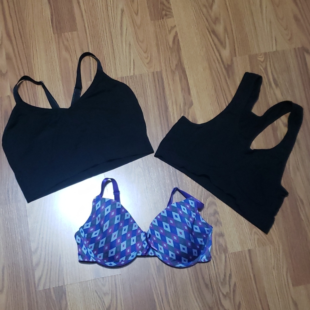 3 piece bra bralette lot 38C purple black tank